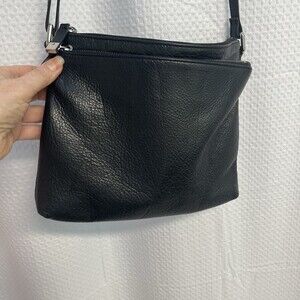 Margot Pebbled Black Leather‎ Double Pocket Crossbody Bag  Classic Festival